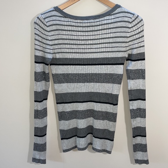 NWOT Express Knit Sweater Medium Striped Metallic Gray - Picture 8 of 10